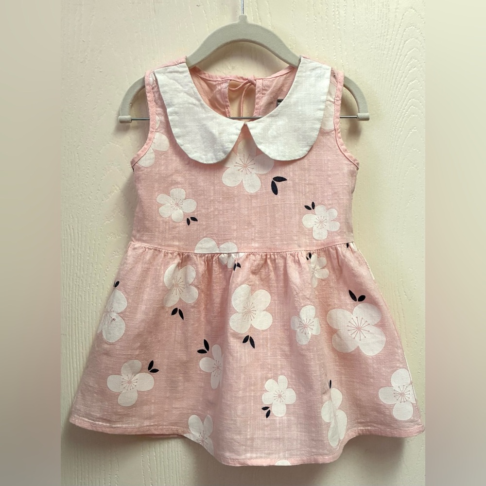 Adorable Pink Floral Kids Dress with Peter Pan Collar